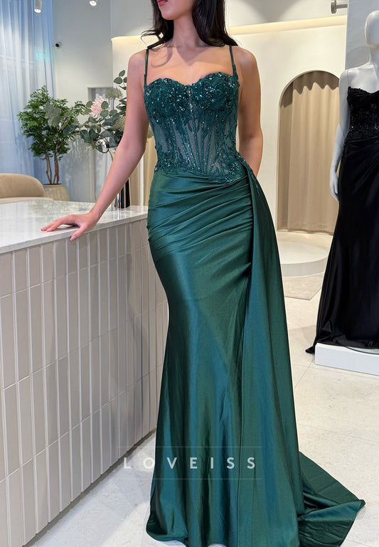 Sweetheart Spaghetti Straps Sequins Appliques Mermaid Prom Dress