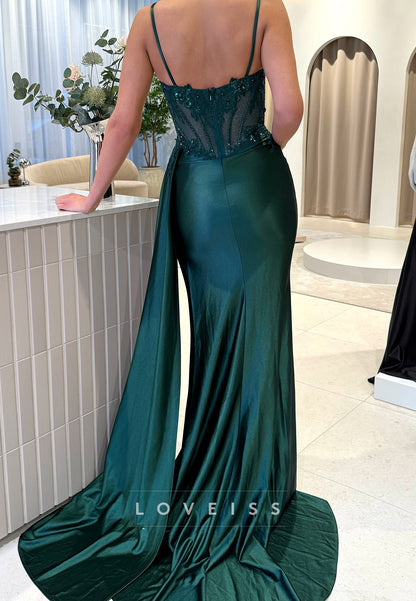 Sweetheart Spaghetti Straps Sequins Appliques Mermaid Prom Dress