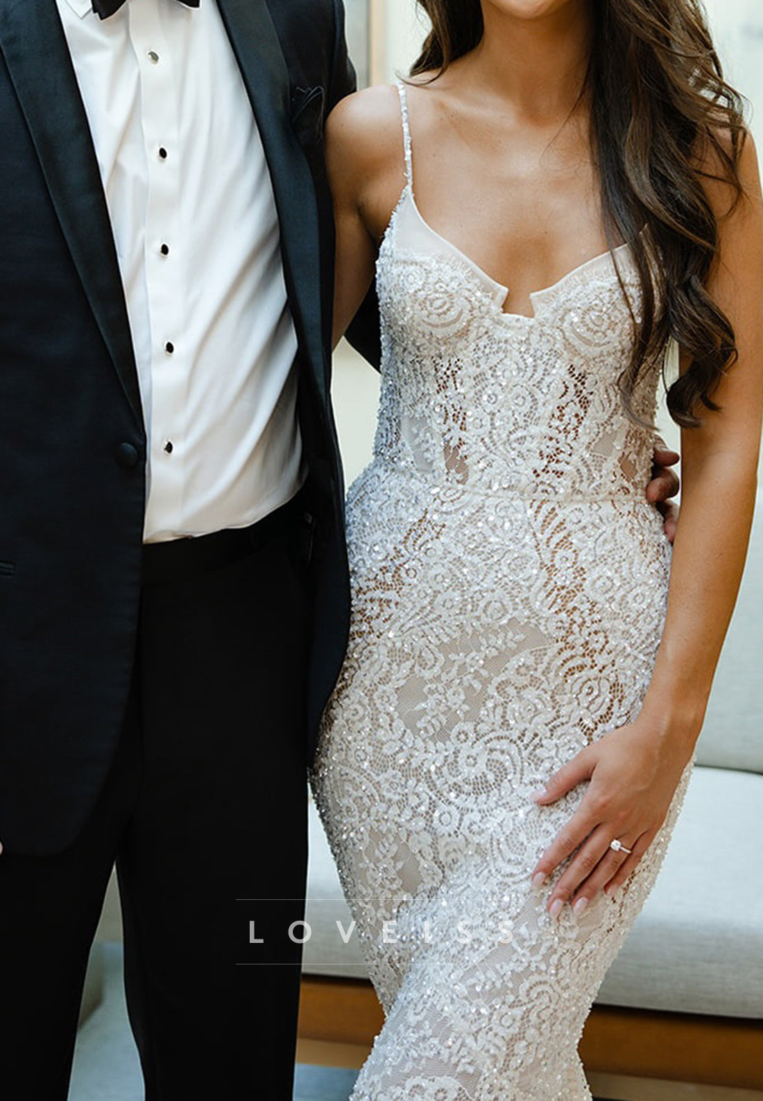 Sweetheart Spaghetti Straps Sequins Appliques Mermaid Wedding Dress