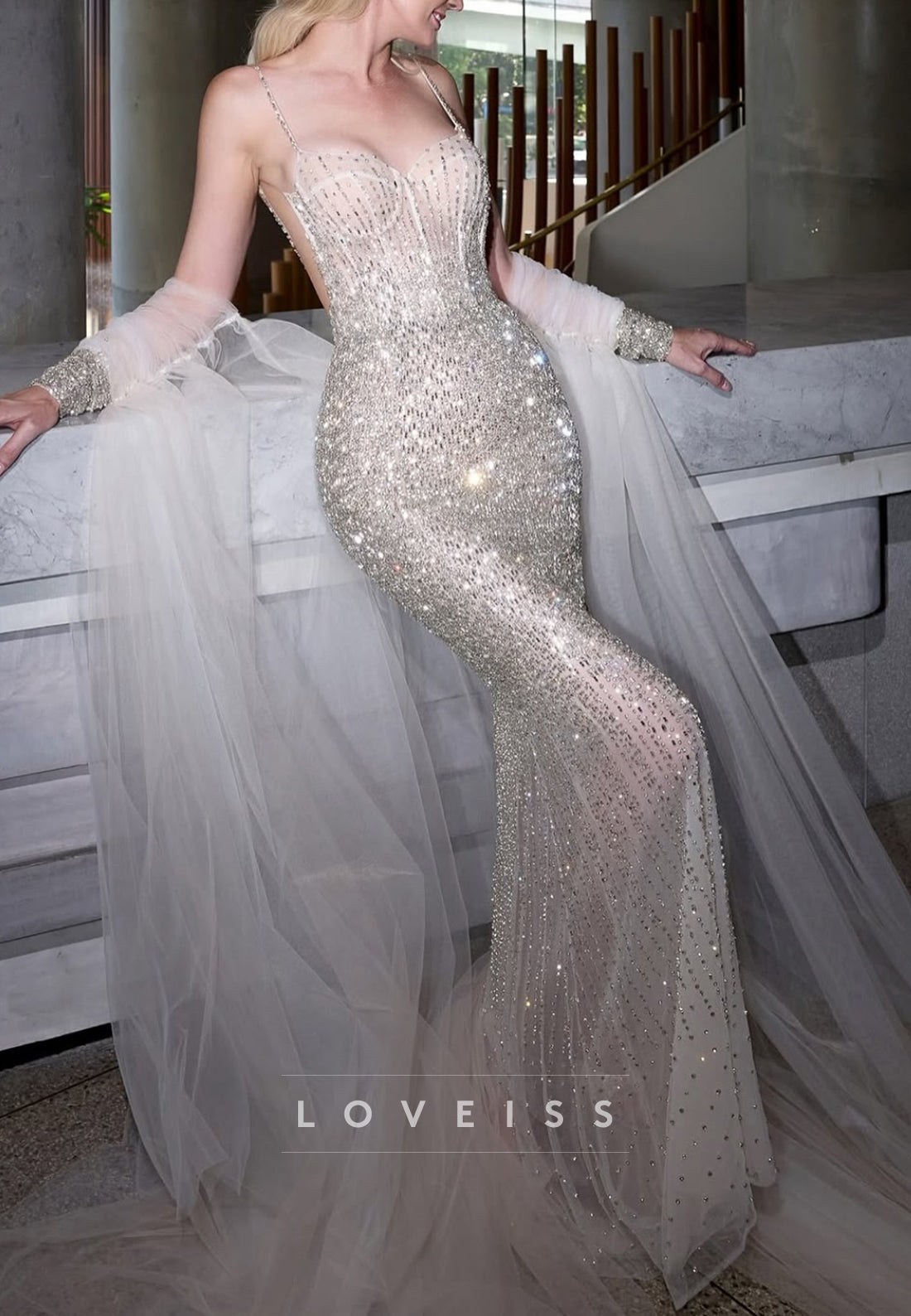 Sweetheart Spaghetti Straps Sequins Sparkly Mermaid Wedding Dress