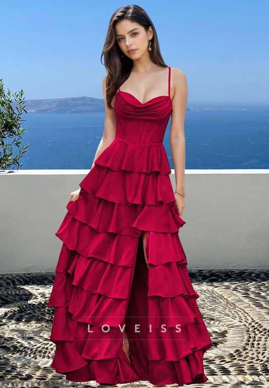 Sweetheart Spaghetti Straps Tiered A-Line Prom Dress