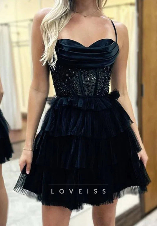 Sweetheart Spaghetti Straps Tulle A-Line Homecoming Dress