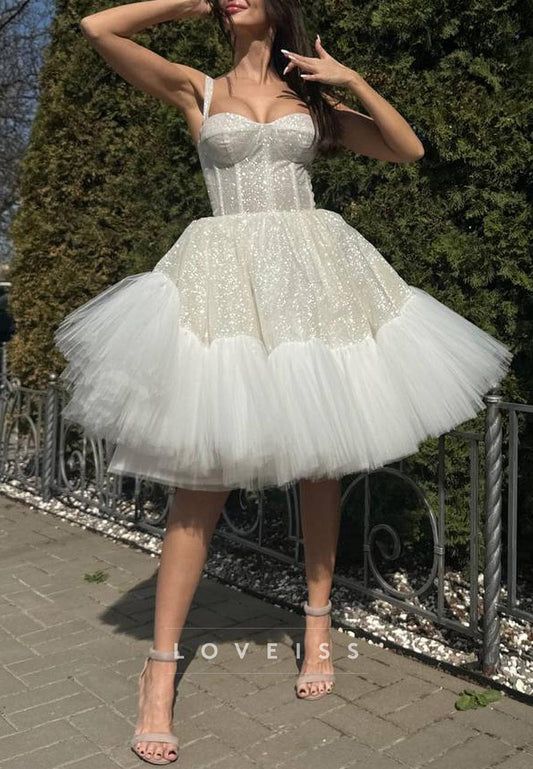 Sweetheart Sparkly Straps Ball Gown A-Line Midi Wedding Dress
