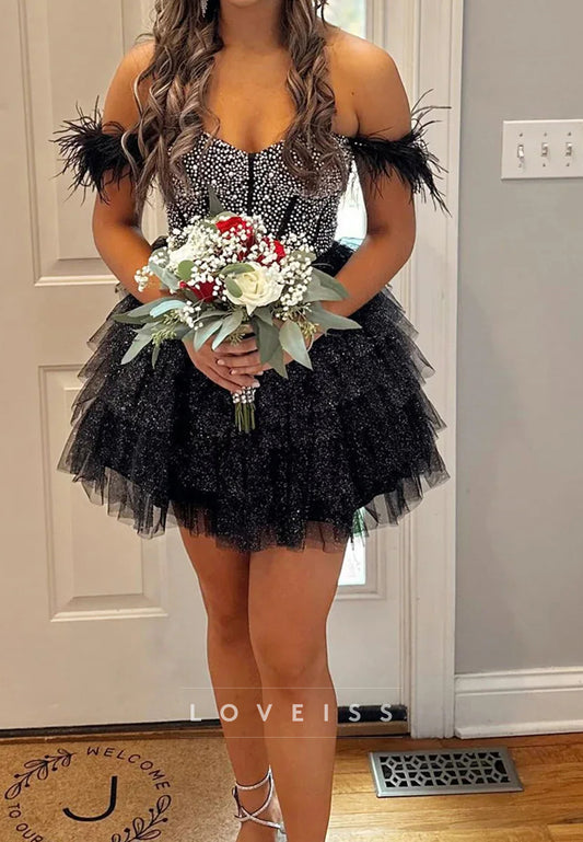 Sweetheart Sparkly Tulle Tiered A-Line Party Homecoming Dress