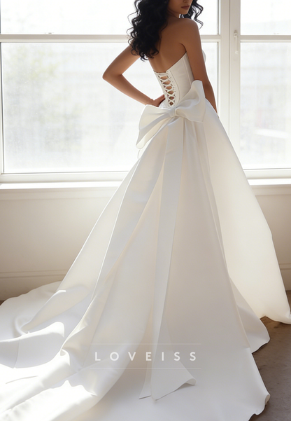 Sweetheart Strapless Boow Mikado Satin A-Line Wedding Dress