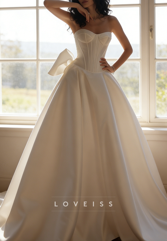 Sweetheart Strapless Boow Mikado Satin A-Line Wedding Dress