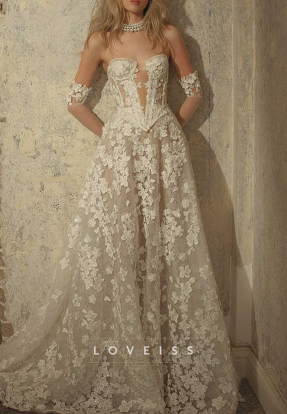 Sweetheart Strapless Appliques A-Line Wedding Dress