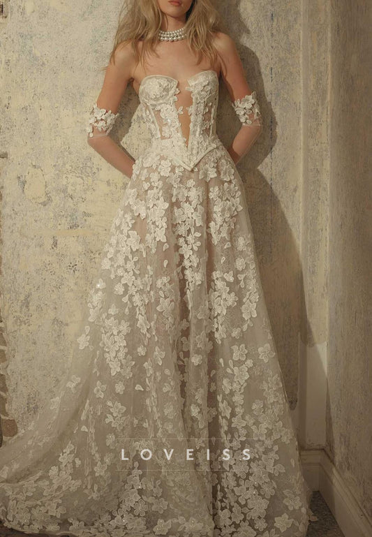 Sweetheart Strapless Appliques A-Line Wedding Dress