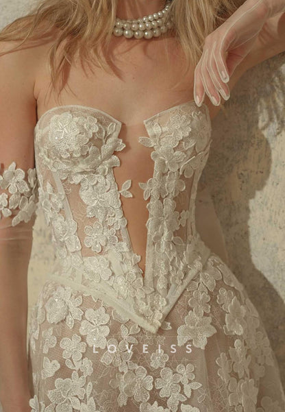 Sweetheart Strapless Appliques A-Line Wedding Dress