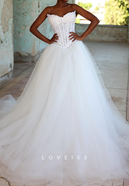 Sweetheart Strapless Appliques Ball Gown Wedding Dress