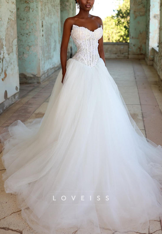 Sweetheart Strapless Appliques Ball Gown Wedding Dress
