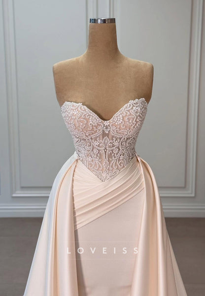 Sweetheart Strapless Appliques Pleated Sheath Wedding Dress