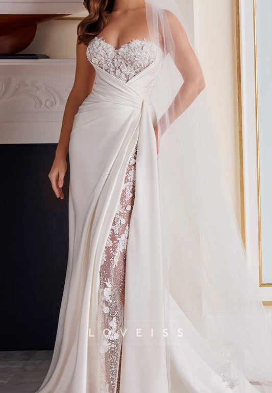 Sweetheart Strapless Appliques Sleek Sheath Wedding Dress
