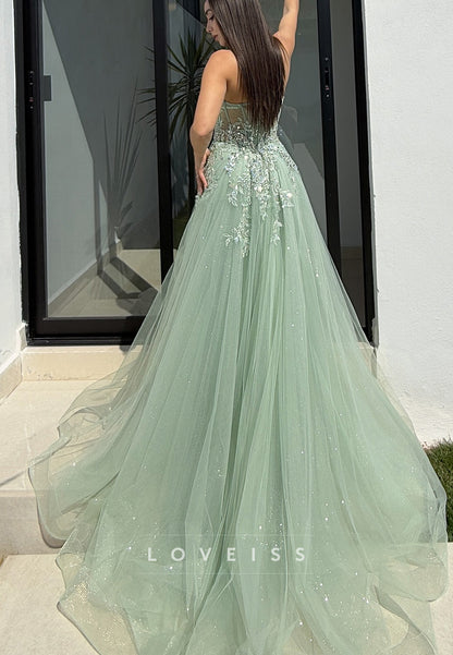 Sweetheart Strapless Appliques Tulle A-Line Prom Dress