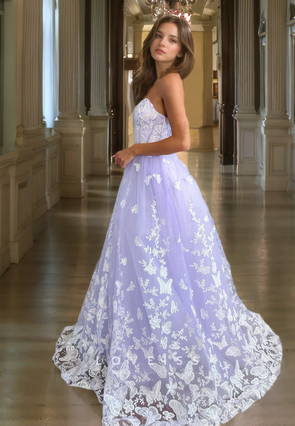 Sweetheart Strapless Appliques Tulle A-Line Prom Dress