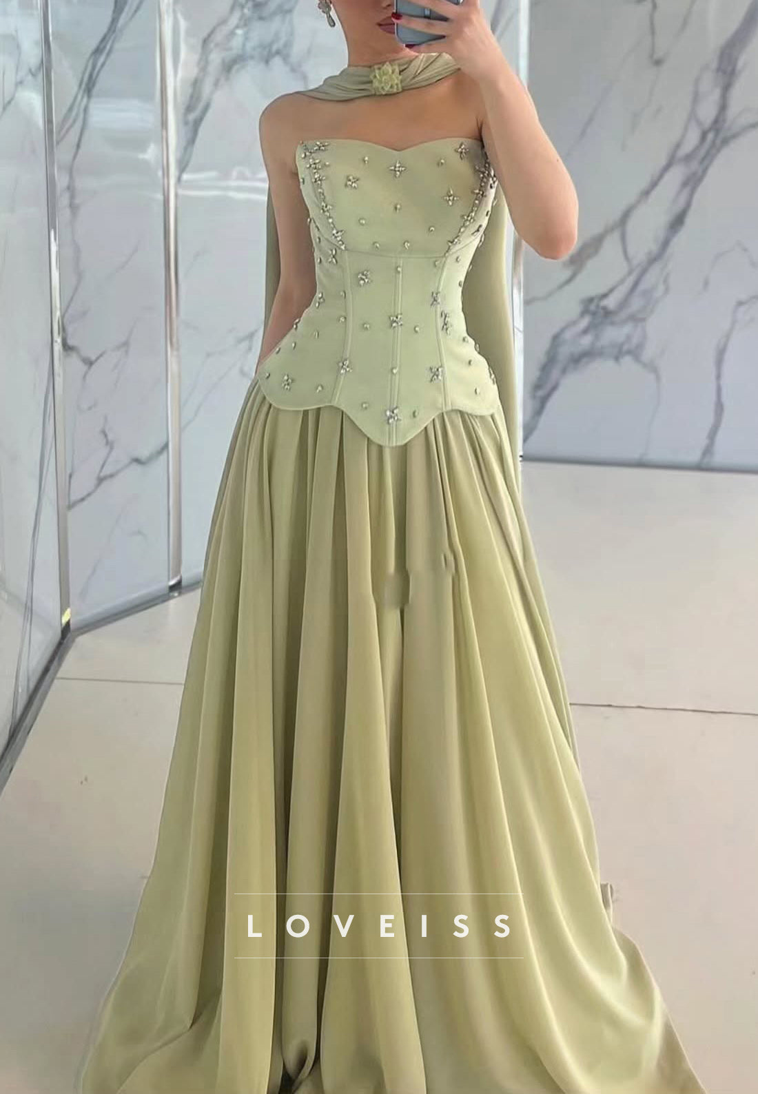 Sweetheart Strapless Beaded A-Line Prom Dress