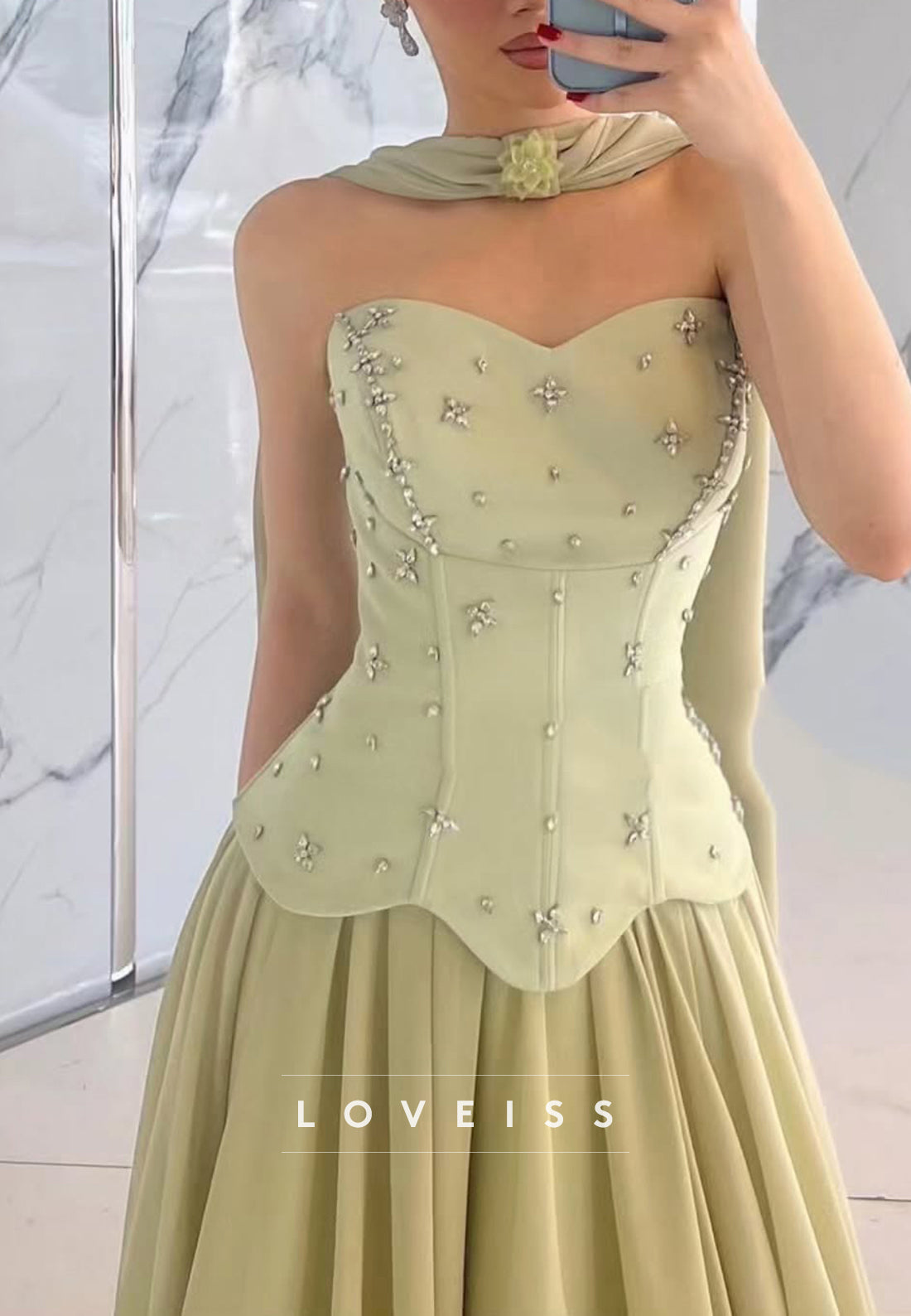 Sweetheart Strapless Beaded A-Line Prom Dress