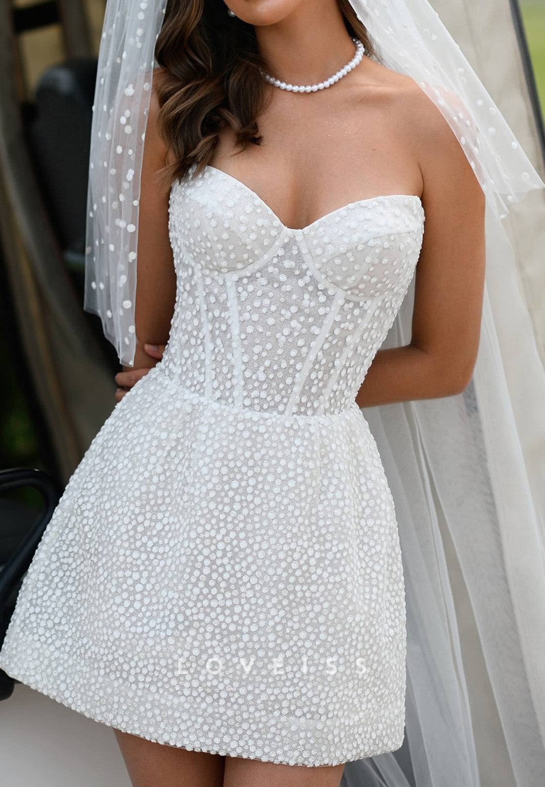 Sweetheart Strapless Beaded Embroidery A-LLine Short Wedding Dress