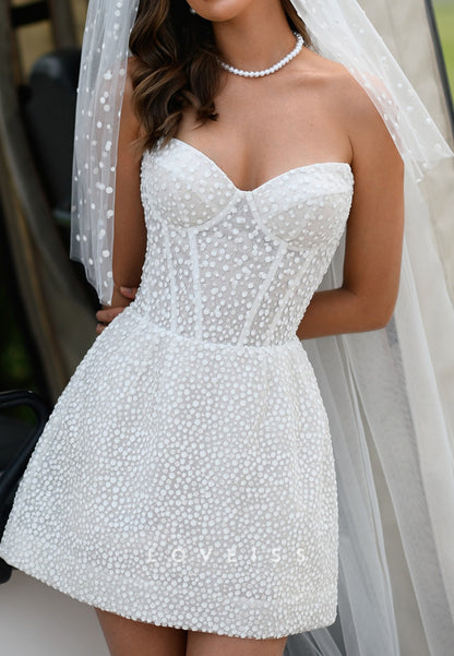 Sweetheart Strapless Beaded Embroidery A-LLine Short Wedding Dress