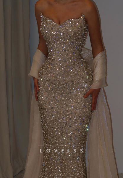 Sweetheart Strapless Beaded Embroidery Mermaid Prom Dress