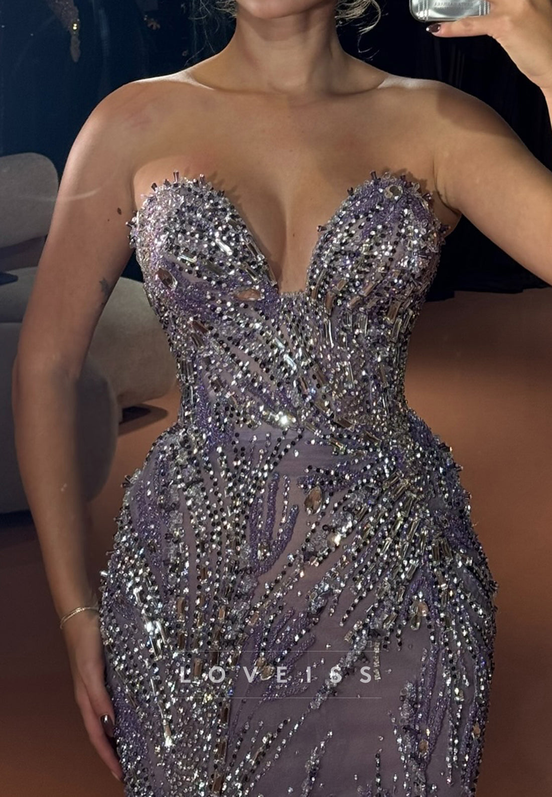 Sweetheart Strapless Beaded Embroidery Sparkly Mermaid Prom Dress