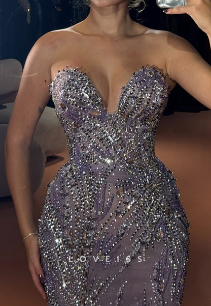 Sweetheart Strapless Beaded Embroidery Sparkly Mermaid Prom Dress