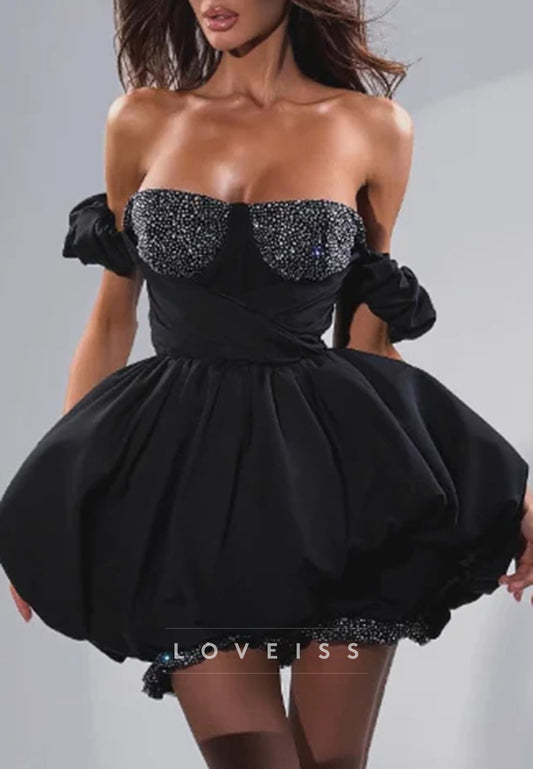 Sweetheart Strapless Beaded Pleated A-Line Party Homecoming Dress