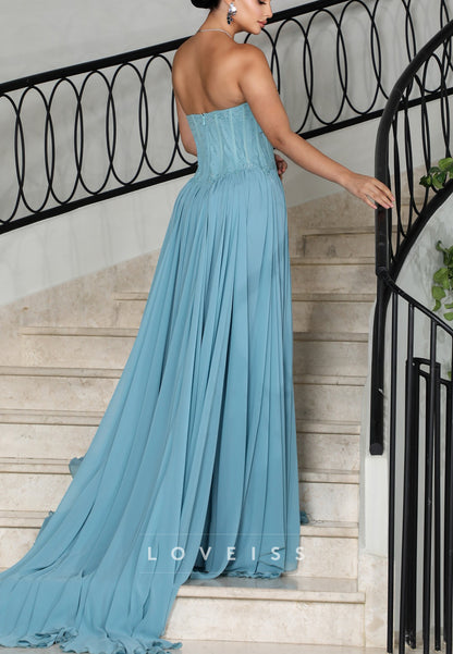 Sweetheart Strapless Beaded Pleated Chiffon A-Line Prom Dress