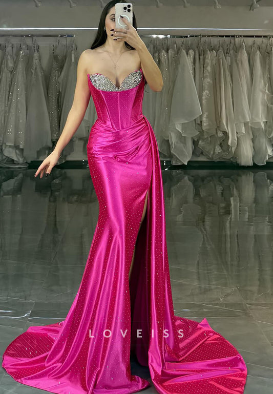 Sweetheart Strapless Beaded Pleated Mermaid Prom Dress