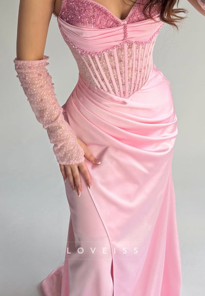 Sweetheart Strapless Beaded Sheath Prom Dress