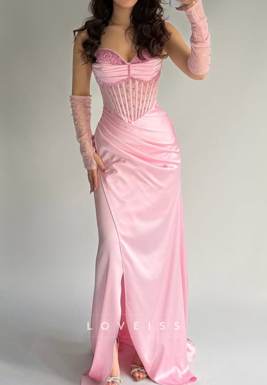 Sweetheart Strapless Beaded Sheath Prom Dress