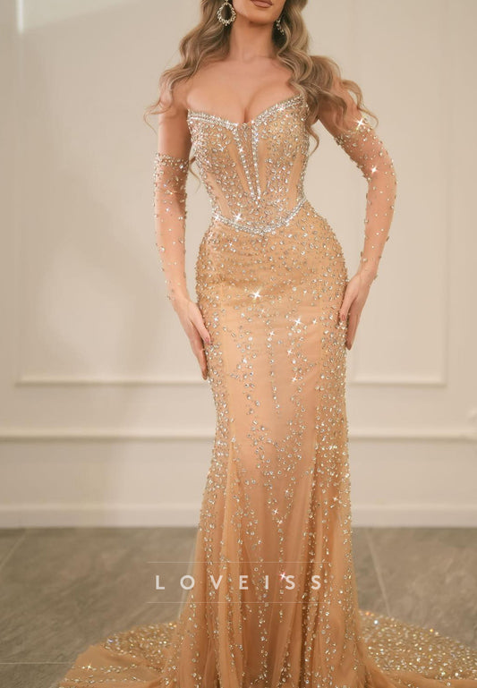 Sweetheart Strapless Beaded Sparkly Mermaid Prom Dress