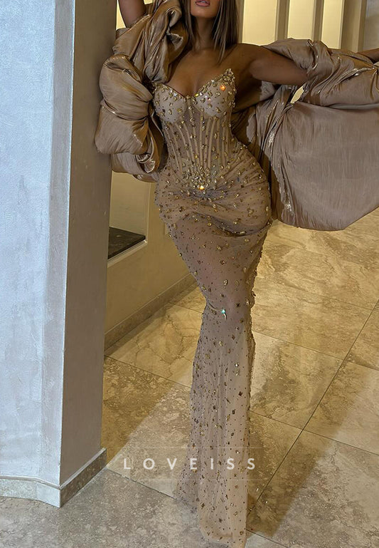 Sweetheart Strapless Beaded Sparkly Mermaid Prom Dress