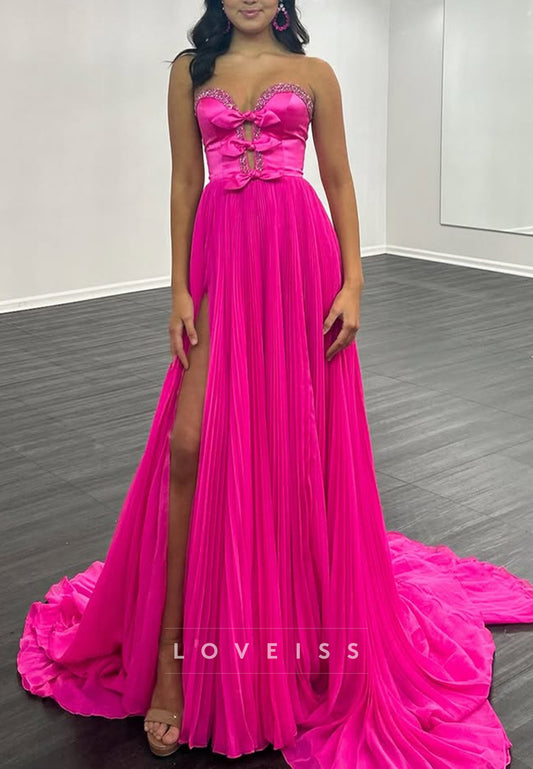 Sweetheart Strapless Bowknot Pleated A-Line Prom Dress