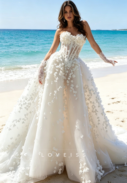 Sweetheart Strapless Floral Appliques A-Line Wedding Dress