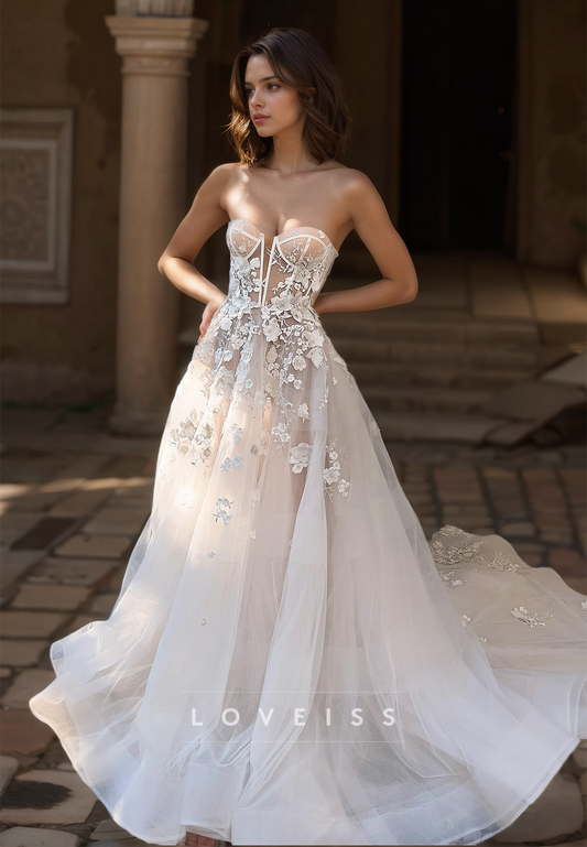 Sweetheart Strapless Floral Embellished A-Line Wedding Dress