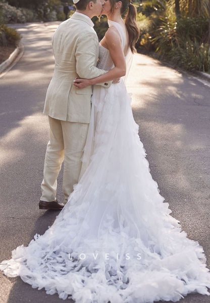 Sweetheart Strapless Floral Pleated A-Line Summer Wedding Dress