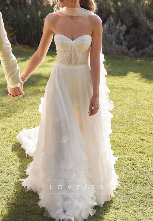 Sweetheart Strapless Floral Pleated A-Line Summer Wedding Dress