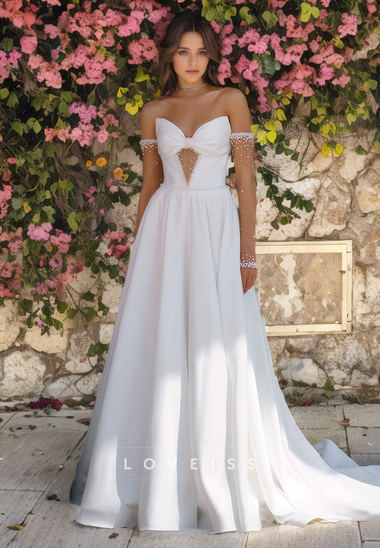 Sweetheart Strapless Illusion Bowknot A-Line Pleated Wedding Dress