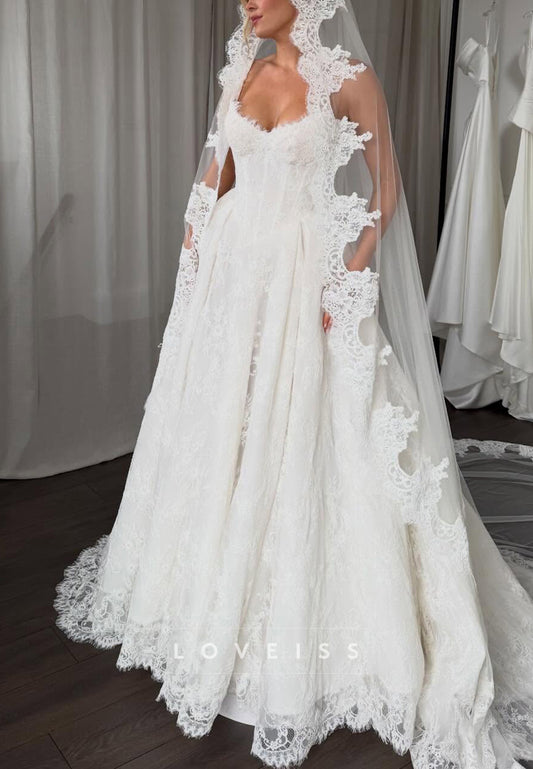 Sweetheart Strapless Lace Appliques A-Line Wedding Dress