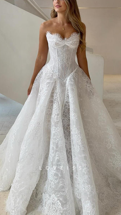 Sweetheart Strapless Lace Appliques A-Line Wedding Dress