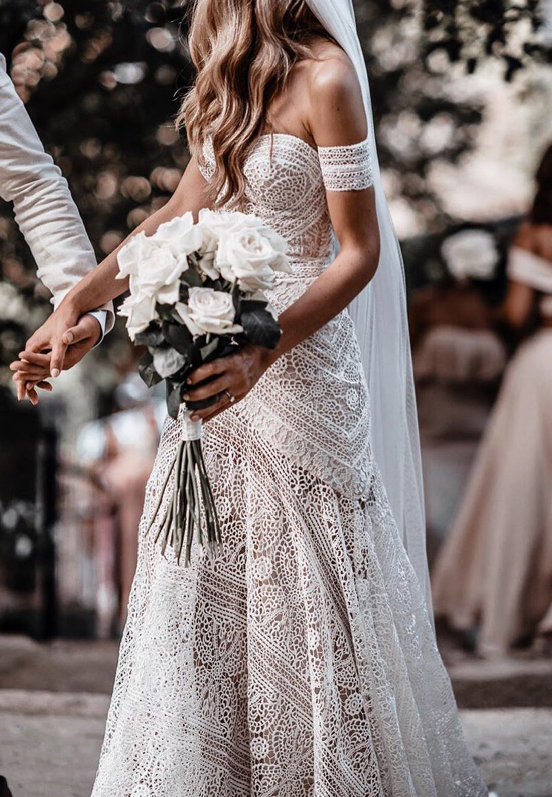 Sweetheart Strapless Lace Appliques Mermaid Boho Wedding Dress