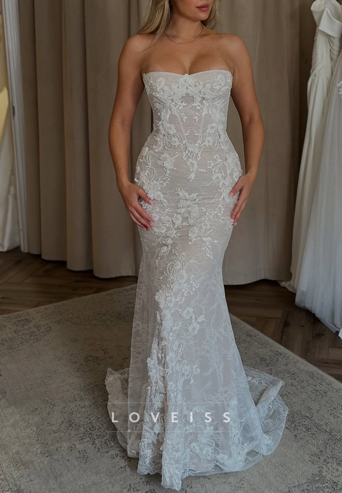 Sweetheart Strapless Lace Appliques Mermaid Wedding Dress
