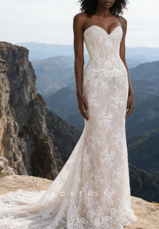 Sweetheart Strapless Lace Appliques Mermaid Wedding Dress