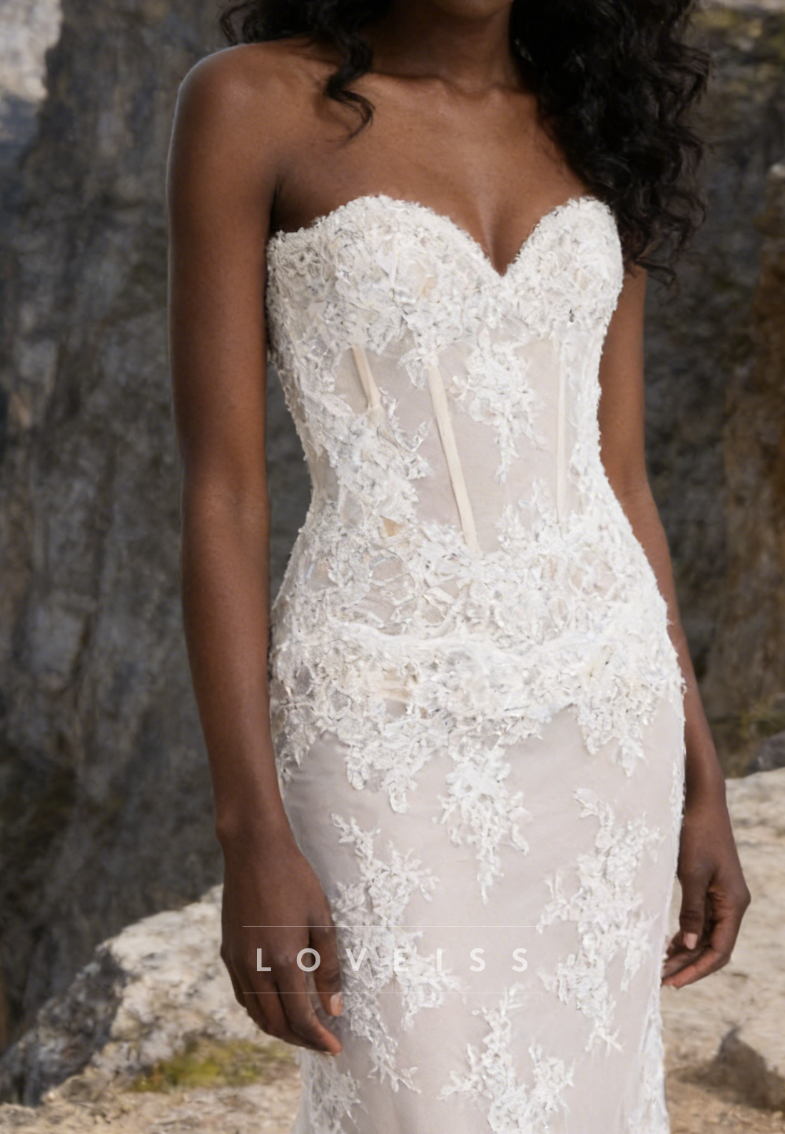 Sweetheart Strapless Lace Appliques Mermaid Wedding Dress