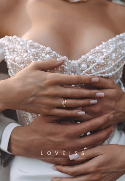 Sweetheart Strapless Pearl Sequins Sheath Beach Wedding Dress