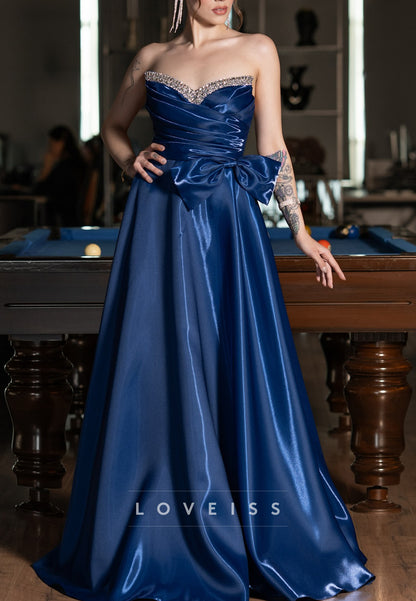 Sweetheart Strapless Pleated Beaded Sleek A-Line Mother of Bride Dress