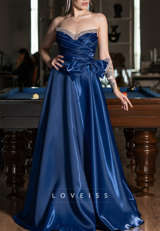 Sweetheart Strapless Pleated Beaded Sleek A-Line Mother of Bride Dress