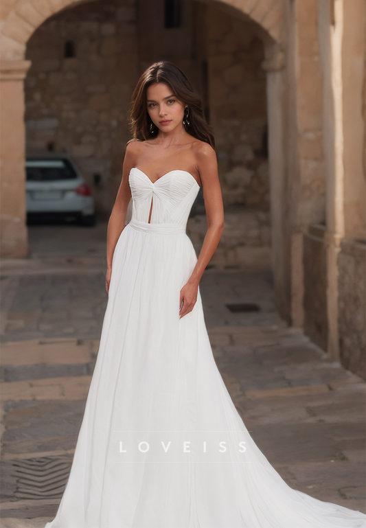 Sweetheart Strapless Pleated Illusion A-Line Beach Wedding Dress