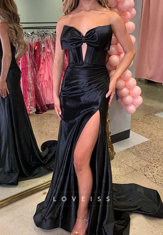 Sweetheart Strapless Pleated Illusion Bowknot  Sheath Prom Dress